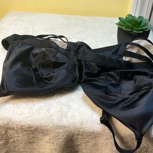 Bra size M pull on no hooks see through material is beige and bra is black